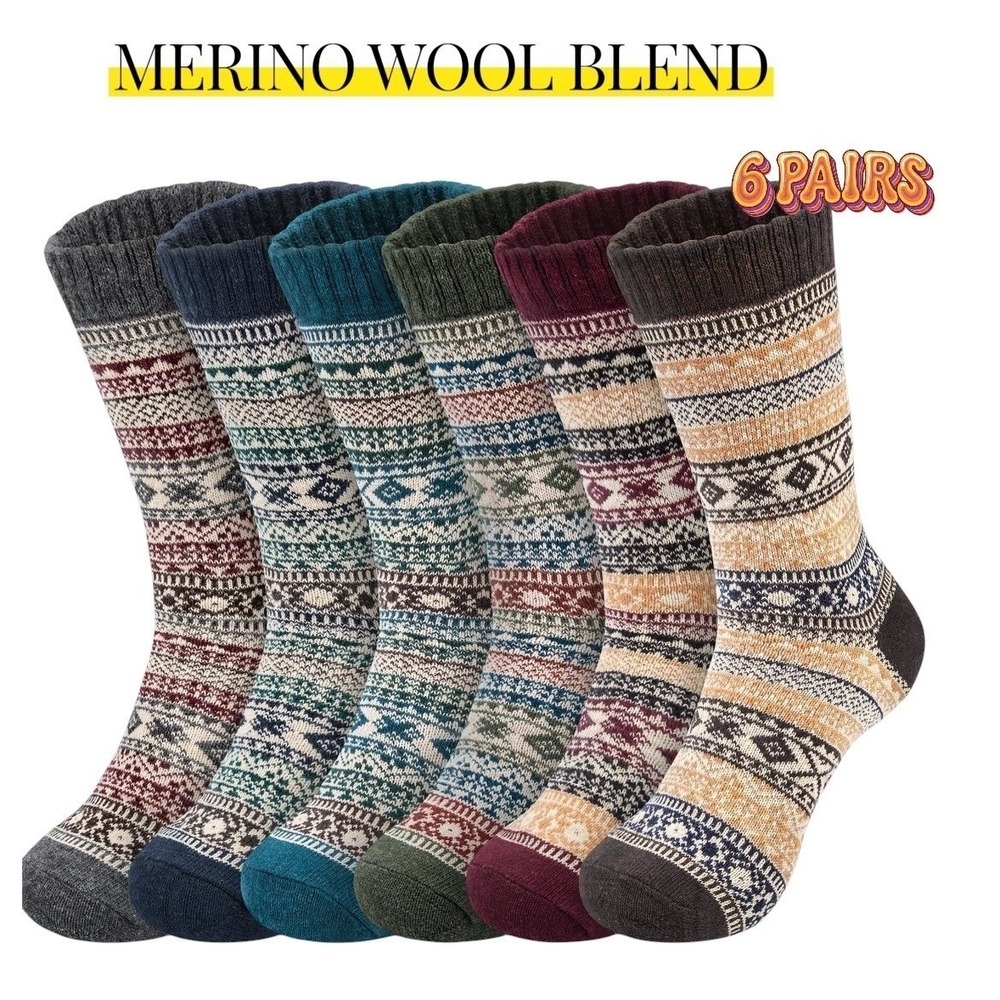 Paquete De 6 Pares De Calcetines unisex De Lana Merino Para Invierno Talla Única